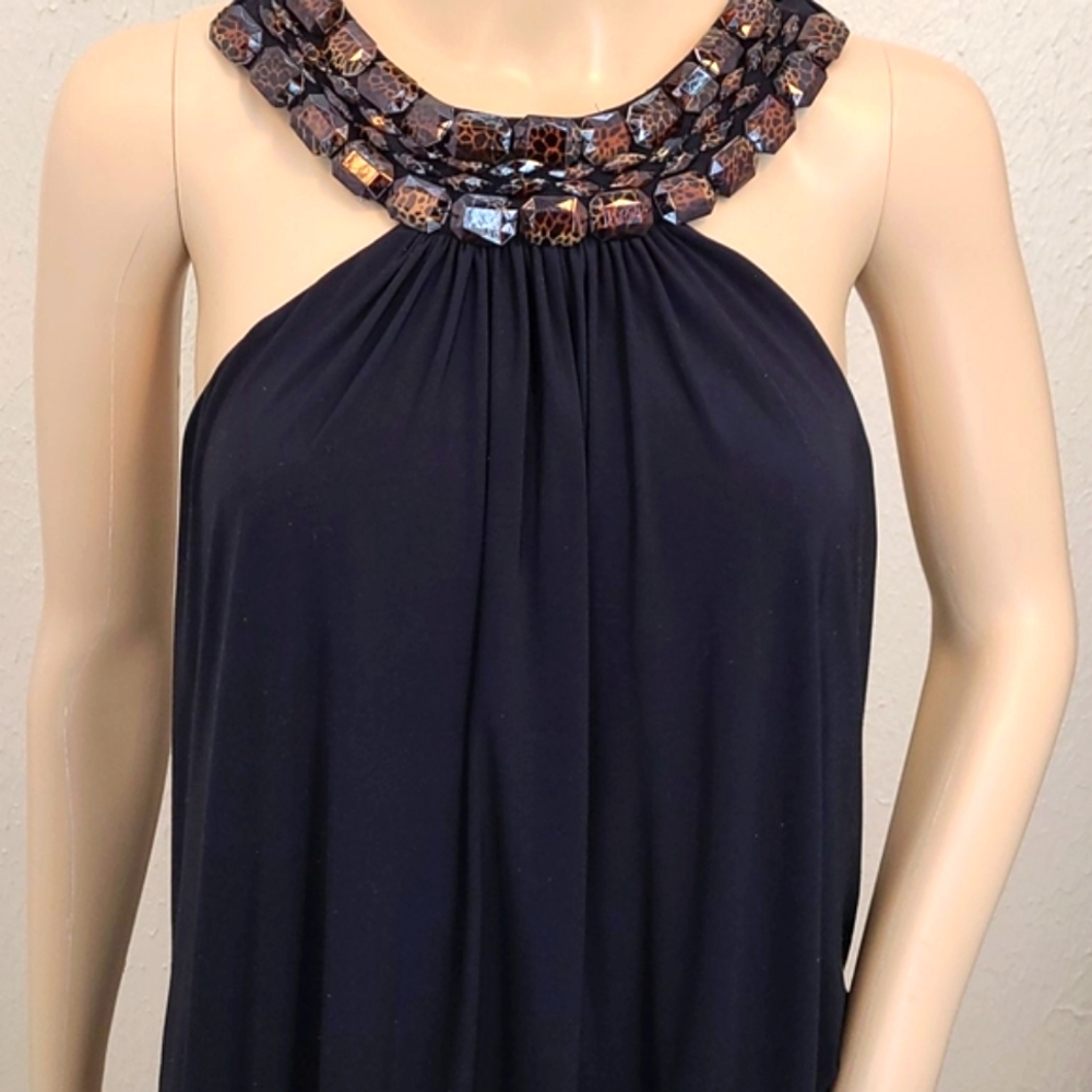 Linda Segal halter tie mini black dress Large